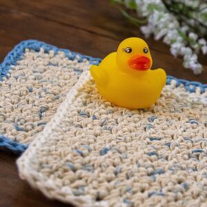 Set of 2 Unique Gift Handmade Crochet Soft Cotton Baby Bath WASH CLOTHS Boy Blue